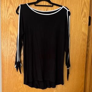 Black Woven Cold-Shoulder Tie-Sleeve Top